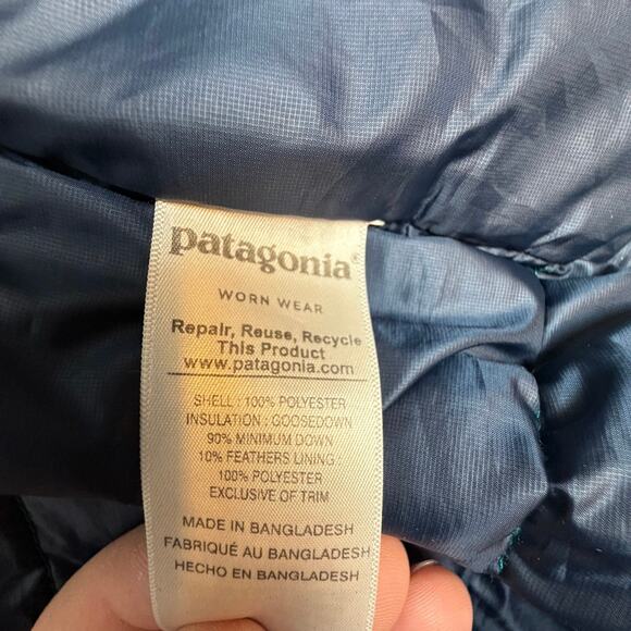 Patagonia Women’s Down Sweater Jacket L Teal Goose Down Puffer Coat - Picture 2 of 7